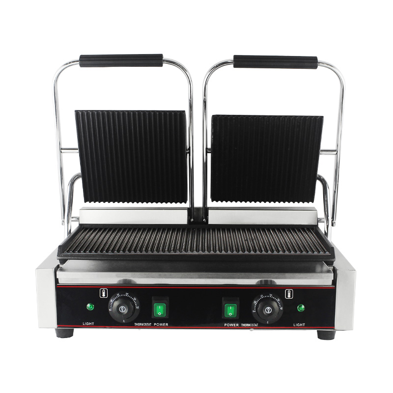 Mesin Dapur Panggangan Panini Piring Ganda Listrik Komersial Stainless Steel